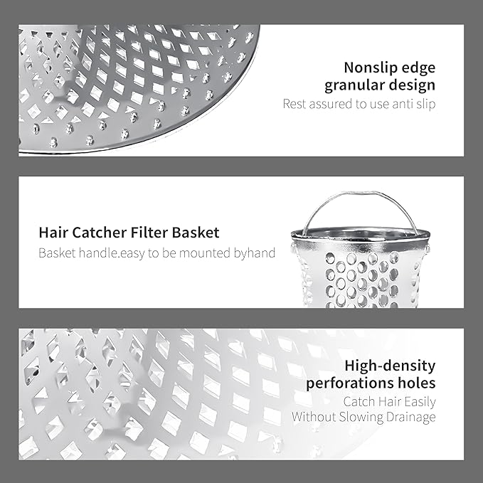 Tub Drain Protector Drain Hair Catcher,Stainless Steel Bathtub Shower Drain Hair Stopper Strainer Trap for Wash Basin Shower Bathroom Kitchen Sink to Catch Hair Debri and Foreign Objects Easil