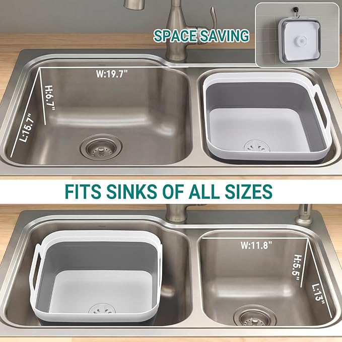 Collapsible Wash Basin for Baby Bottles with Drying Rack – 2.4 Gallon Foldable Dish Tub with Handles, Portable RV Camping Sink & Space-Saving Wash Bin with Lid for Kitchen, Travel & Outdoor