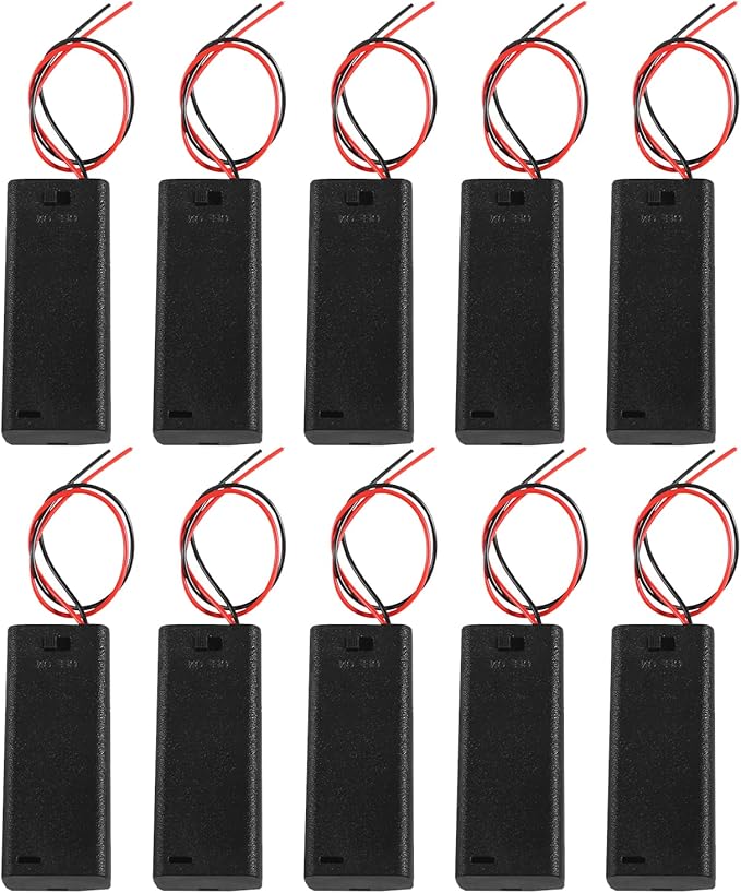DIANN 10pcs AAA Battery Holder with Switch ON Off Case Back Cover 2X 1.5V Batteries Charger Holder Spring Clip Storage Box Cell Cable