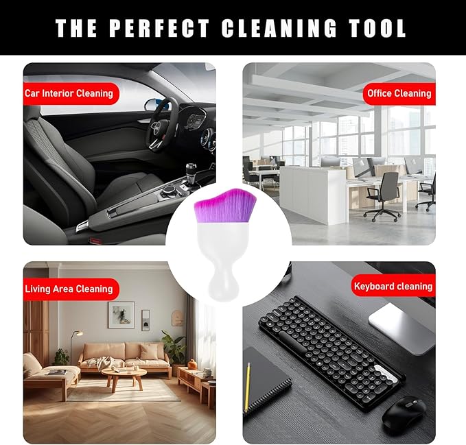 Car Interior Dust Brush, Soft Scratch Free Auto Detailing Brushes, Universal Vehicle Interior Cleaning Tool for Automotive Dashboard, Air Vents, Leather(White & Purple)