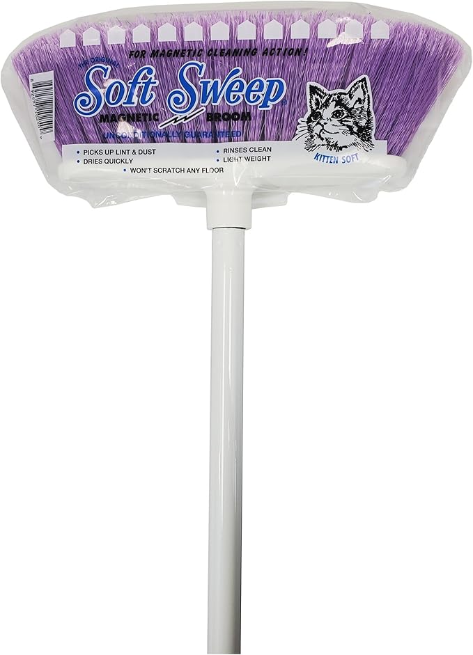 The Original Soft Sweep Magnetic Action Brooms - 12 Pack of Brooms - Assorted Colors (Pink, Purple, Yellow, Blue) - Soft Bristle Broom - Perfect for Wood Floors