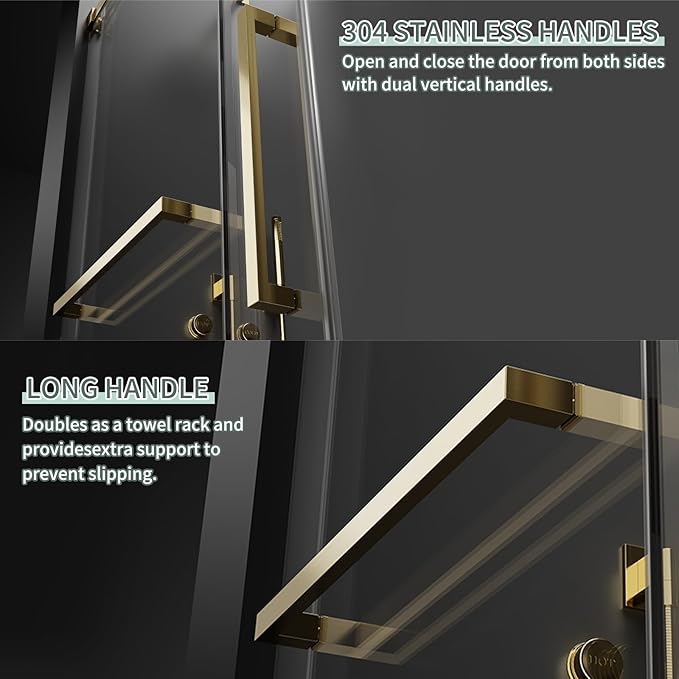 Frameless Shower Door 56-60 in. W x 76 in. H, Single Sliding Glass Door, 5/16" (8mm) Tempered Glass, Nano Coated for Easy Cleaning, Linear Design, Walk-in Bathroom Glass Door – Brushed Glod