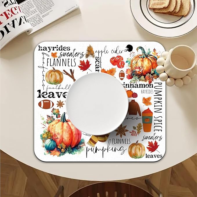 Fall Pumpkin Dish Drying Mat - Fall Leaves Dish Drying Mat,Fall Vibes Dish Drying Mat,Rugby Football Absorbent Dish Drying Mat For Kitchen Counter,16x17.5 Inch, 240-JL-GZD-01