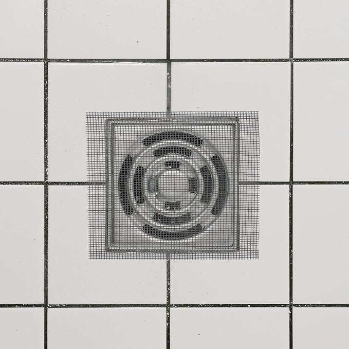 2 PCS 4 Inch x 33 FT Disposable Shower Drain Screen Self-Adhesive Stickers, with Cleaning Shovel, Showers Drain Hair Catcher, Shower Drain Mesh Stickers for Bathroom Kitchen Sink