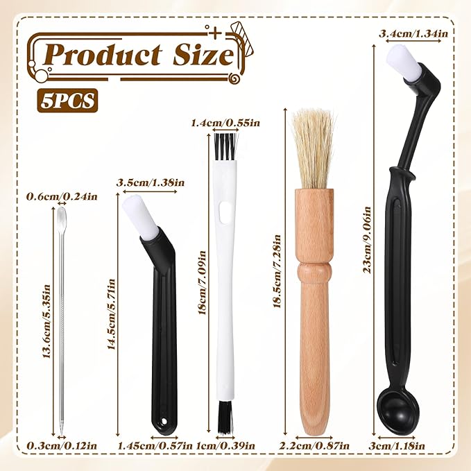 5 Pcs Coffee Brush Set Professional Espresso Brushes Kit Includes Wooden Coffee Grinder Machine Cleaning Brushes Nylon Espresso Brush Coffees Machine Group Head for Barista Home Kitchen Machines Wash