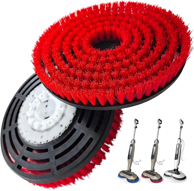 Steam Mop Pads Replacement Brush Head for Shark Steam and Scrub Mop S7000 s7001 S8201 Series Brush Heads with Nylon Bristles, Deep Clean Hardwood & Tile Floors, Scratch-Free Polish (red)