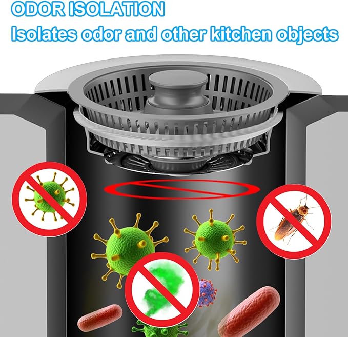 3 in 1 Kitchen Sink Drain Strainer & Sink Stopper, Anti-Clogging Sink Food Catcher Basket, Anti-Clog & Odor-Proof Drain Filter, Fits 3-1/2 Inch Sink Drain Holes (Silver-1Pack)