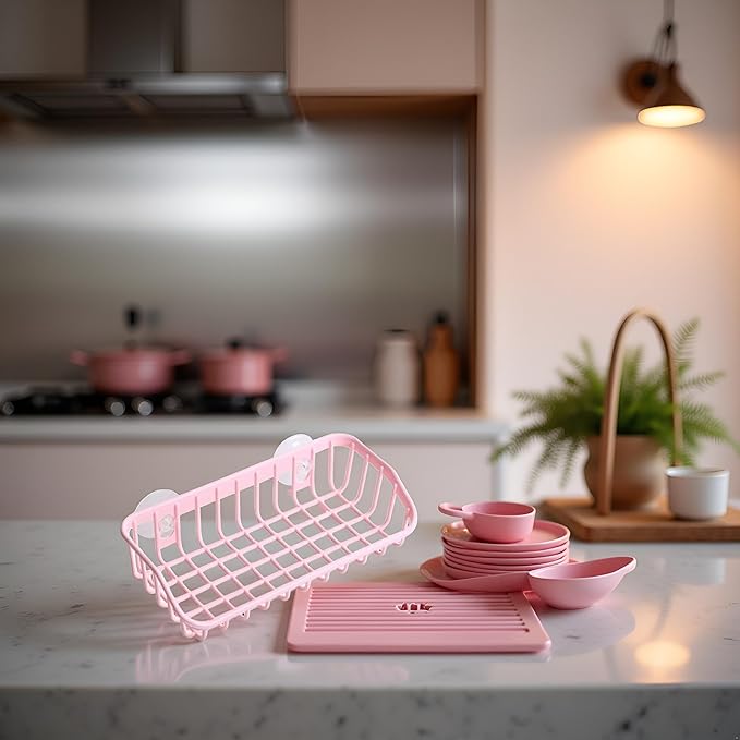 Pink Multifunctional Drain Rack, Hanging Storage Rack Drain Rack Sink Shelf Suction Cup Dishwashing Soap Sponge Holder for Kitchen Accessories Racks and Holders, Dish Racks