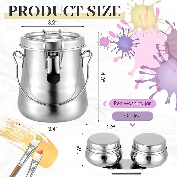 2 Pcs Paint Brush Cleaner Set Stainless Steel Double Dipper Palette Cup Paint Brush Portable Washer Holder for Oil Cleaner Kits(Drum Shape,Medium)
