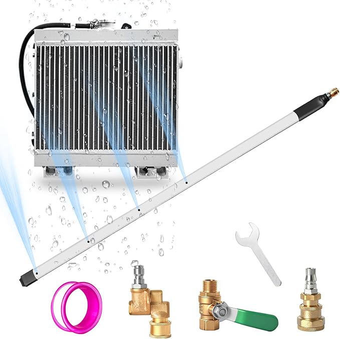 24” Radiator Cleaning Wand - 4500 PSI Water & Air Dual-Use Tool for Pressure Washers. Includes 180° Fan Nozzle, Quick Connect Couplers & Brush for Cars, Trucks, Heavy Equipment
