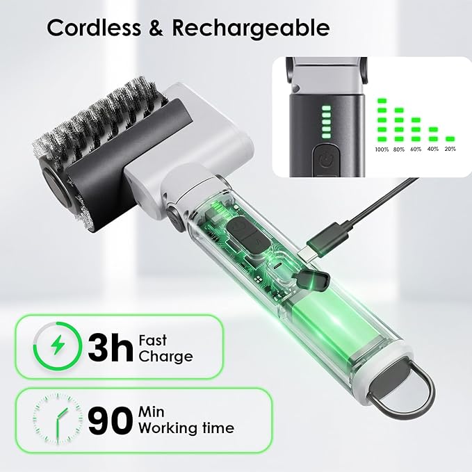 Electric Grill Brush for Outdoor Grill: 3-Speed Power Control BBQ Grill Brush, Cordless BBQ Grill Cleaning Brush with 90° Adjustable, 90 Mins Runtime,for Burnt-On Grease & Grill Grates