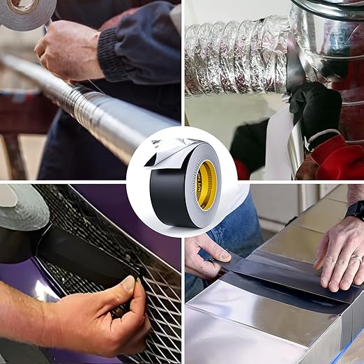 LLPT Aluminum Black Foil Tape 2 Inches x 65 Feet 3.94 Mil Heavy Duty Adhesive HVAC Sealing Hot Cold Air Duct Tape for Pipe Metal Repair (BF065)