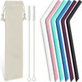 6 Pcs Bent Silicone Drinking Straw Set – Multi-Color, Washable, Reusable Silicone Straws with 2 Cleaning Brushes, 1 Portable Bag, for 20oz and 30oz Drinks, Smoothies, and Coffee (8mm Dia)