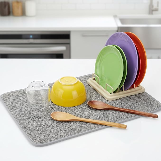 Microfiber Small Dish Drying Mat, 11.8x15.7 Inch Absorbent Dish Drainer Kitchen Counter Protector Gray Dishes Pad for Sinks Countertops Draining Racks