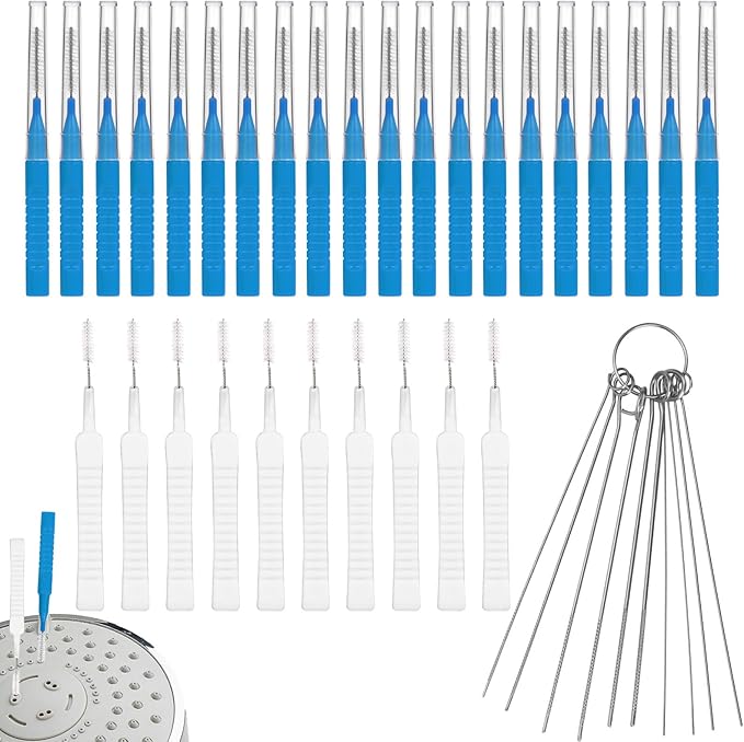 40pcs Shower Head Cleaner Tools, 2 Designs Shower Head Cleaning Brushes Multi-Size Showerhead Cleaner Picks Anti-Clogging Cleaning Brush for Bathroom Small Hole Gap Nozzle Window Slot (Blue)