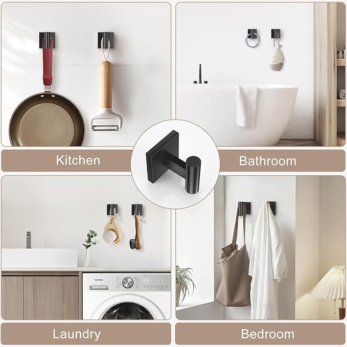 Towel Ring Set 4 Piece Bathroom Hardware Set Includes Towel Ring 2 Towel Hooks and Toilet Paper Holder Stainless Steel Wall Mounted (Matte Black)