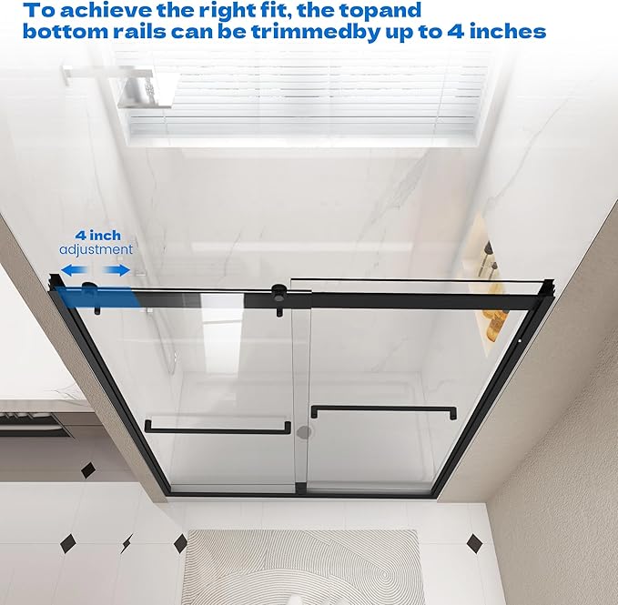Sliding Shower Door, 44-48" W x 76" H Semi-Frameless Double Sliding Glass Shower Door with 5/16'' (8mm) Clear ASNI SGCC Tempered Glass, Bypass Shower Enclosure, Matte Black