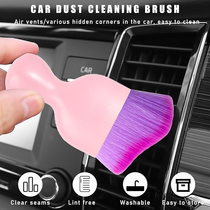 Car Interior Dust Brush, Soft Scratch Free Auto Detailing Brushes, Universal Vehicle Interior Cleaning Tool for Automotive Dashboard, Air Vents, Leather(Pink & Purple)