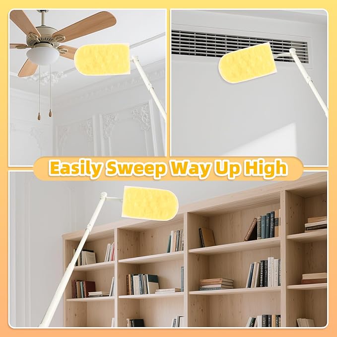 Heavy Duty Dusters Refills, Disposable Dusters Kit Compatible with Swiffer Handles, Multisurface Dusters+1 Extended Handle +1 Handle (Yellow, 360°)