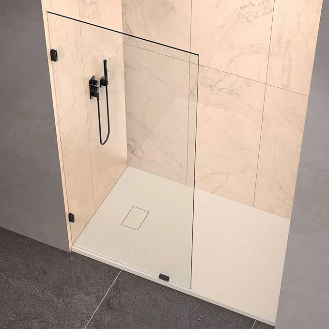 Shower Glass Panel 36" x 79" Easy-to-Clean Treated, 3/8" Tempered Glass Shower Screen, Frameless Shower Door for Walk In Bathroom, Matte Black