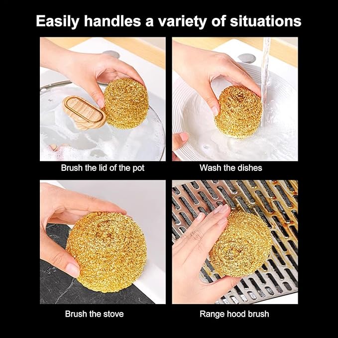 Copper Scouring Ball - Heavy Duty Copper Dish Scrubber, Gentle Non Scratch Cleaning Pad | Household Kitchen Cleaning Tools, Effective Pot, Pan, and Sink Scraper, Multipurpose Kitchen Tool for Baby Bot