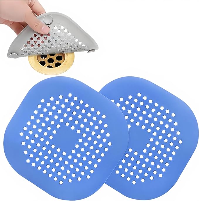 2-piece Anti Clogging Drain clamp Set, Silicone Shower Drain Cover with Suction Cup, Hair Collector for Bathtub and Bathroom Drain Pipes to Prevent Drain Pipe Blockage (Blue)