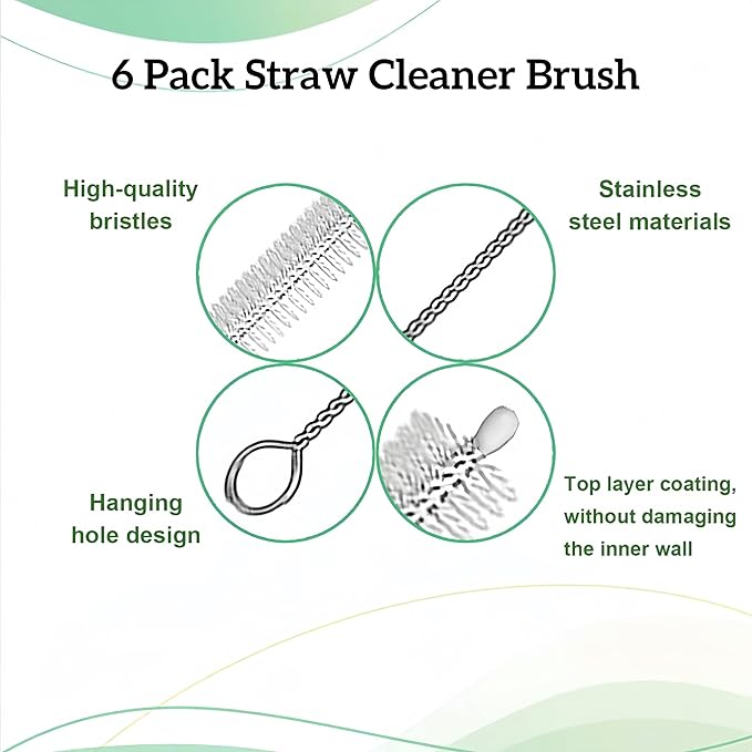 6 Pack Straw Cleaner Brush Set | 12 Inch 300mm Extra Long Straw Brush & Bottle Brush for Deep Cleaning | Compatible with Reusable Straws, Stanley Cup, Tumblers, Water Bottles | 4 Inch 100mm Bristles