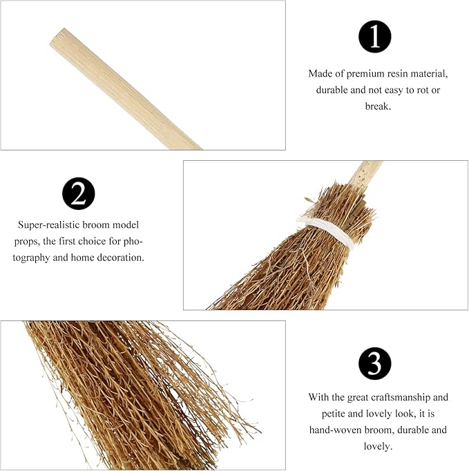 Toyvian Mini Hand-Woven Broom Dollhouse Decor Simulation Decorative Broom Props for Crafts and Fairy Tale Scenes 7.08 Inch Petite Doll Accessory