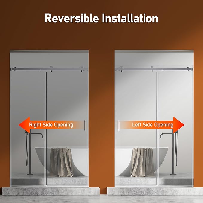 46-48 Inch Frameless Sliding Shower Door, 76" Height, 5/16" (8mm) Clear Tempered Glass, Smooth Gliding Track & Anti-Jumping System, Stainless Steel Chrome Finish