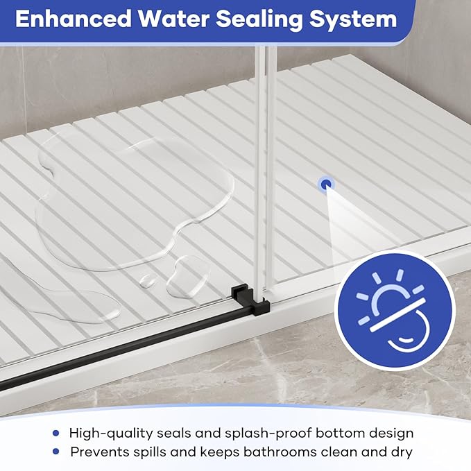 Venice Frameless Shower Door 60 in W x 74 in H,5/16"(8mm) Clear Tempered Glass Door, Bathroom Shower Door with 18 inch Pull Handle, Stainless Steel Hardware Black