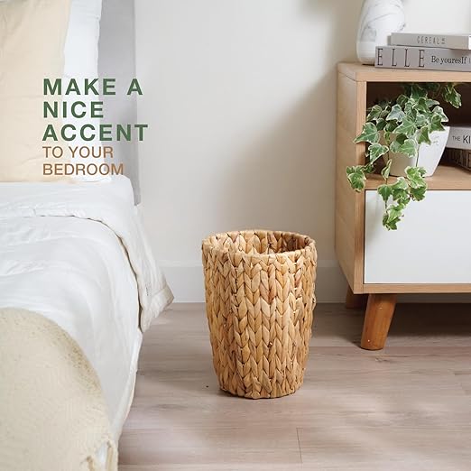 2-Pack Wicker Trash Cans - Rattan Trash Can - Wicker Waste Basket for Bathroom, Bedroom - Woven Waste Basket (Natural, 2 Gallon)