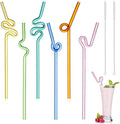 Yinkin 6 Pcs Wavy Glass Straws Reusable Curved Straw Shatter Resistant with 2 Cleaning Brushes Clear Silly High Borosilicate for Kids Adults Smoothies Juice (Colorful, 10 Inch)