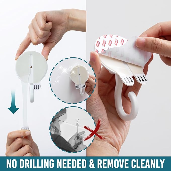 TAILI Adhesive Ceiling Hooks for Hanging Plants, Heavy Duty No-Drill Removable Sticky Wall Hooks Hanging Christmas Lights Garland Coat for Door Kitchen, Renter Friendly - 4 Pack White