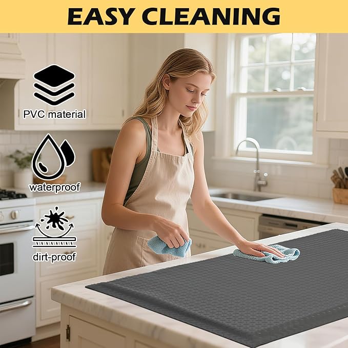 2 x 6 FT Anti Fatigue Mats Industrial 15/16 Inch Thick Soft Sponge Ergonomic Mat Durable Heavy Duty Diamond Plate for Standing Non Slip Industrial Grade Floor Mat for Leg & Back Pain (Gray)