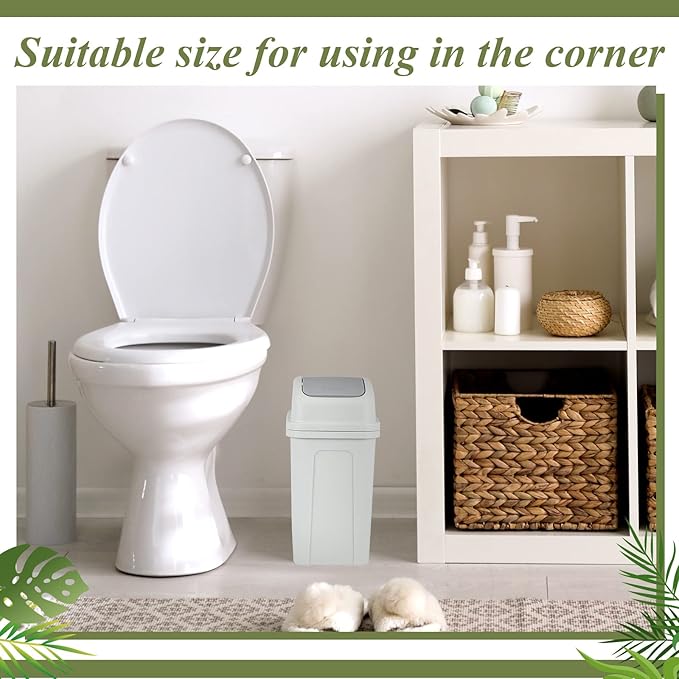 Sumind 2 Pcs 1.8 Gallon Bathroom Trash Can with Swing Lid Small Garbage Can Plastic Bathroom Trashcan Garbage Bin for Kitchen Waste Bedroom Room Outdoor (Green and Beige)