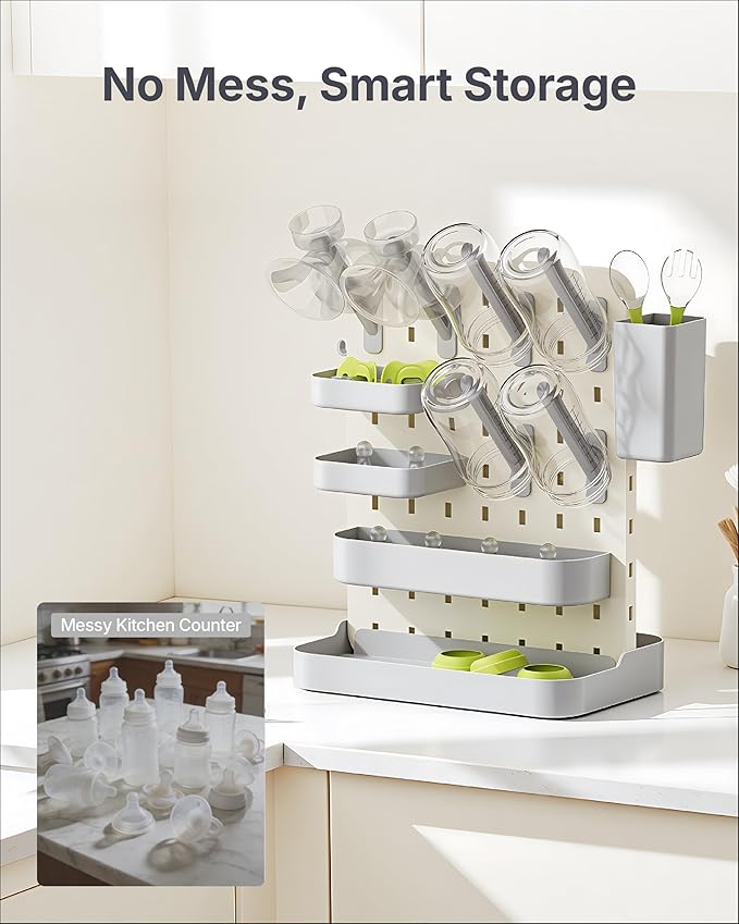 DIY Baby Bottle Drying Rack, Space-Saving Drying Rack, Bottle Tower with Removable Drying Rods & Baskets&Holder, Large Capacity Countertop Bottle Rack Dryer