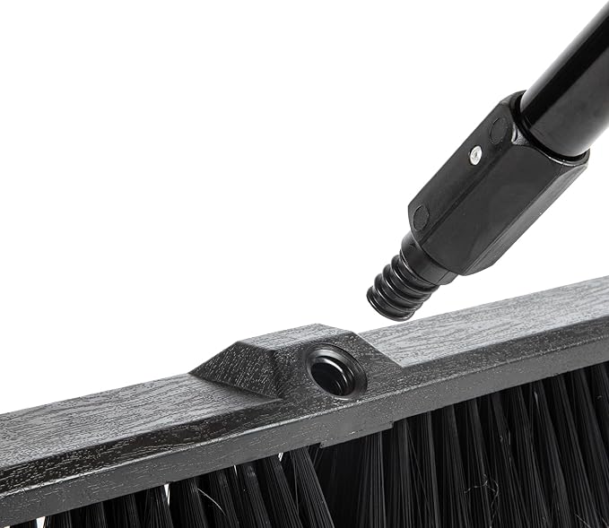 Restaurantware-Clean Tek Professional 23.62 Inch Push Broom, 1 Heavy-Duty Broom with 59â€ Handle - Medium Bristles, 2 Handle Attachment, Wooden, Commercial Use, for Deck, Garage, Yard, Patio