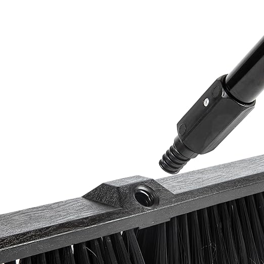 Restaurantware-Clean Tek Professional 23.62 Inch Push Broom, 1 Heavy-Duty Broom with 59â€ Handle - Fine Bristles, 2 Handle Attachment, Wooden, Commercial Use, for Deck, Garage, Yard, Patio