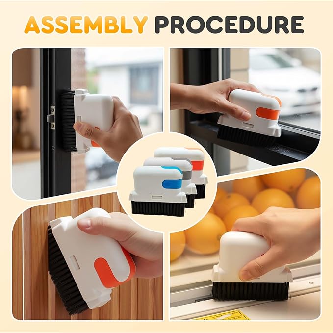 Window Track Cleaner Brush, Window Track Cleaning Tools with Hidden Scraper, Window Sill Cleaner Tool and Sliding Door Track Cleaner, Hard Bristle Crevice Window Cleaning Brush for Home Use (3pcs)
