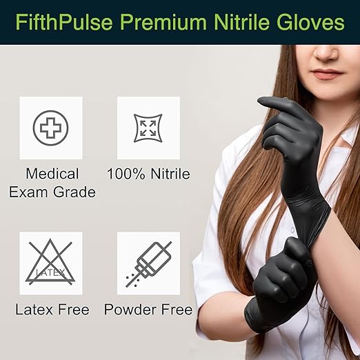 Disposable Black Nitrile Gloves X Small 50 Count - Extra Thick 4.5 Mil - Powder and Latex Free Rubber Gloves - Surgical Medical Exam Gloves - Food Safe Cooking Gloves