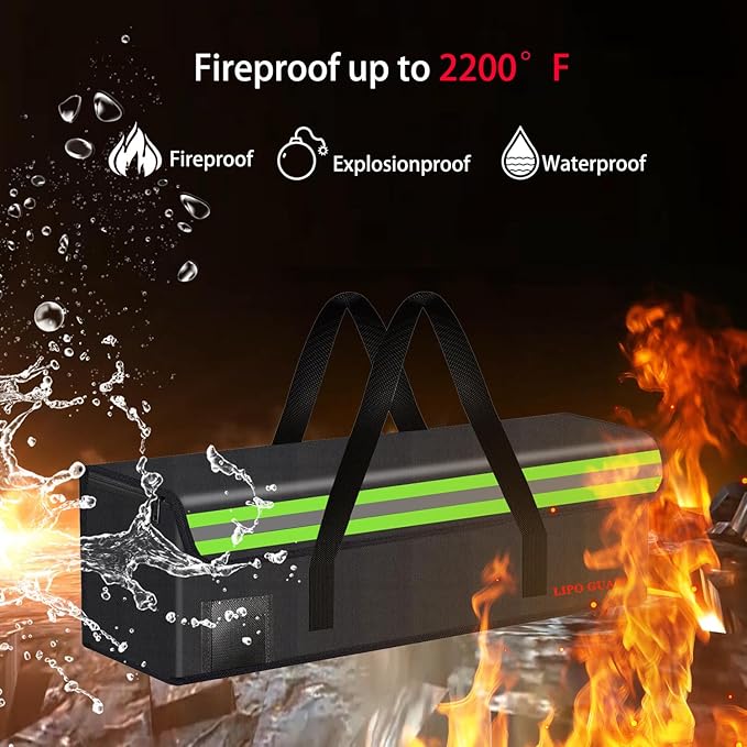 Lipo Battery Safe Bag Large Capatity Fireproof Bag for Ebike Lipo Battery Other Batteries Storage Charging Transport Home Office Travel Safe Storage Pouch