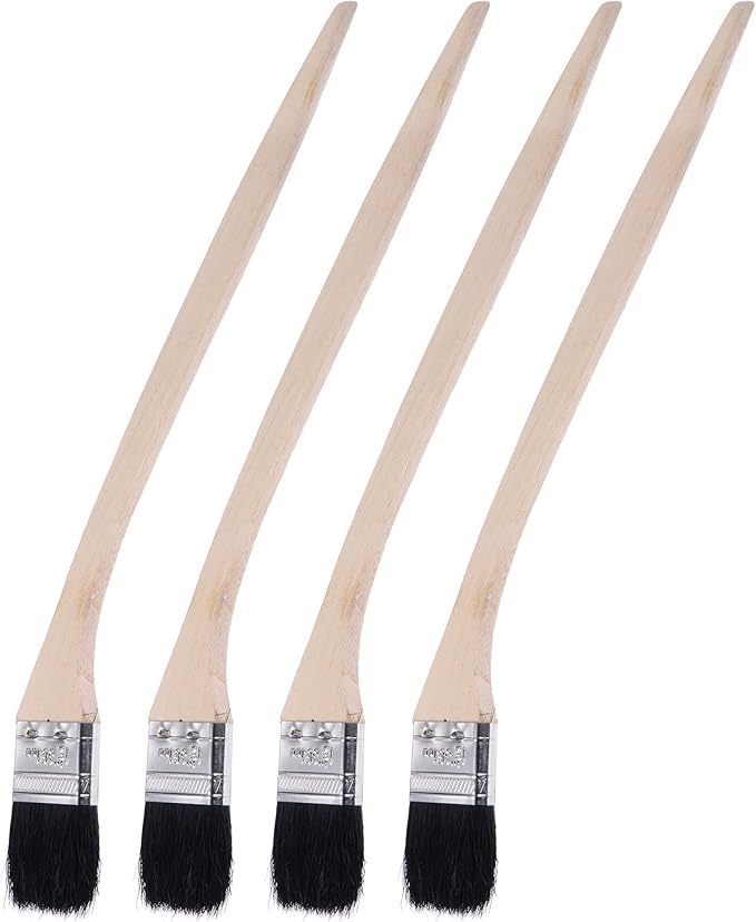 uxcell Bent Radiator Paint Brush 16" Length 1.5" Width Bristle with Long Wood Handle for Wall Treatment Black 4Pcs