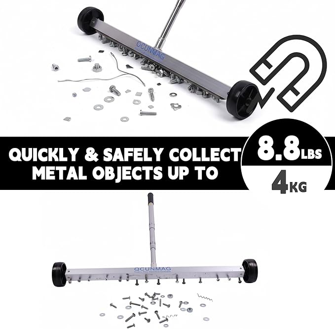 17-Inch Rolling Magnetic Sweeper with Wheels, Adjustable Handle, 8.8-Pound Capacity Heavy-Duty Magnet to Pick Up Nails