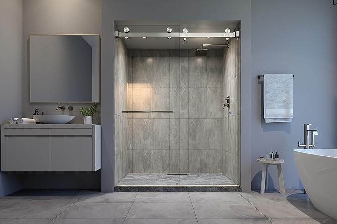 VITRA-200 56.5-59" W x 78" H Twinglide Frameless Shower Door w/ 3/8" Clear Tempered Glass (Brushed Nickel)