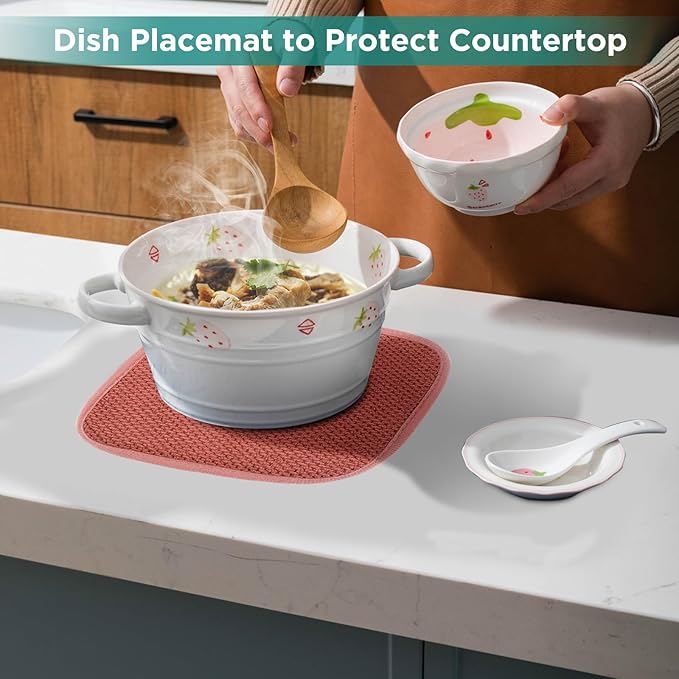 Microfiber Dish Drying Mat, Super Absorbent Kitchen Dish Drying Pad, Reversible for Countertop, 7*7 inch Red