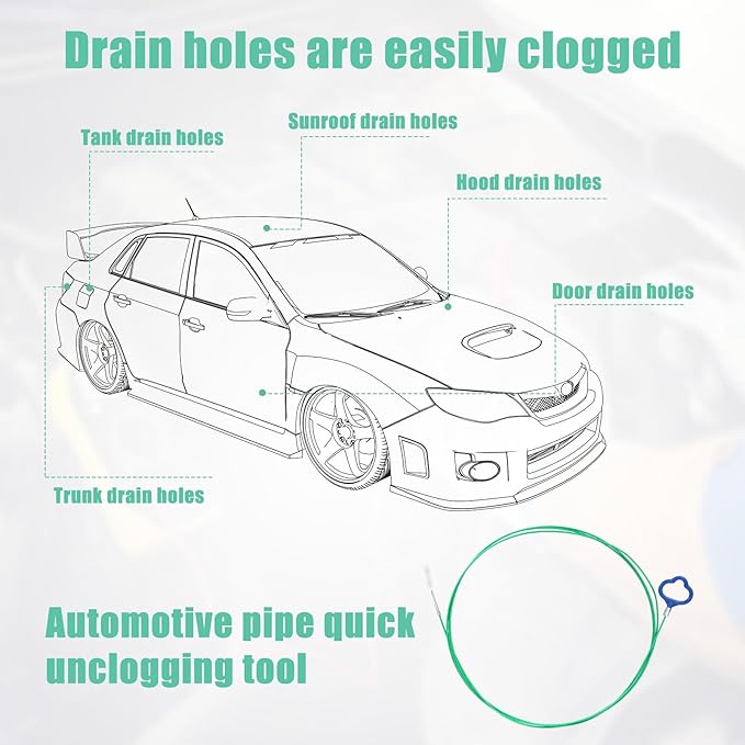 BOXOB Auto Sunroof Drain Brush with 2 Cleaning Brushes, 118in Long Pipe Cleaners Flexible Soft Drain Cleaning Unclogger Tool for Car Vehicle Sun Roof Trunk Wiper Hole