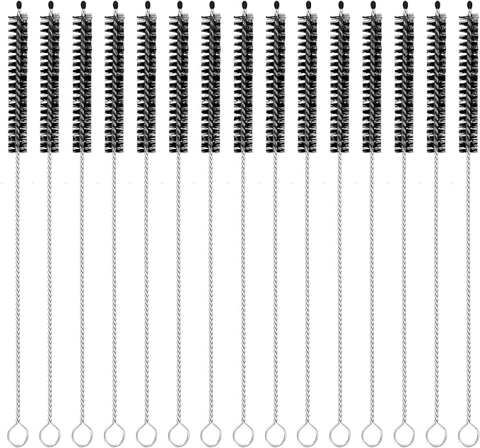uxcell 15Pcs Drinking Straw Cleaning Brushes, 8" x 2/8" Nylon Bristles Long Straw Brush Pipe Cleaner for Washing Straws Pot Spout, Sippy Cup, Bottle and Tube (Black)