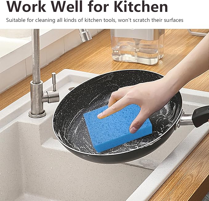 Cleaning and Washing Sponge, 3 Pack Large Extra Thick Heavy Duty Sponge Multi-Purpose for Kitchen Bathroom Bike Boat Car, Natural Cellulose Sponges 4" X 6" X 2" (Blue)