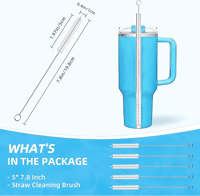 Cleaning Brushes for Reusable Drinking Straws, Set of 5, Long Wire Handle, Bottle and Straw Cleaner for Stanley Mug, Sippy Cup, Water Bottle and Tubes, Reusable and Flexible