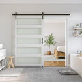 SmartStandard 48 x 84 in Glass Barn Door with 8FT Sliding Hardware Kit & Handle, Pre-Drilled Ready to Assemble, Waterproof PVC Coating, White, 5-Panel Glass